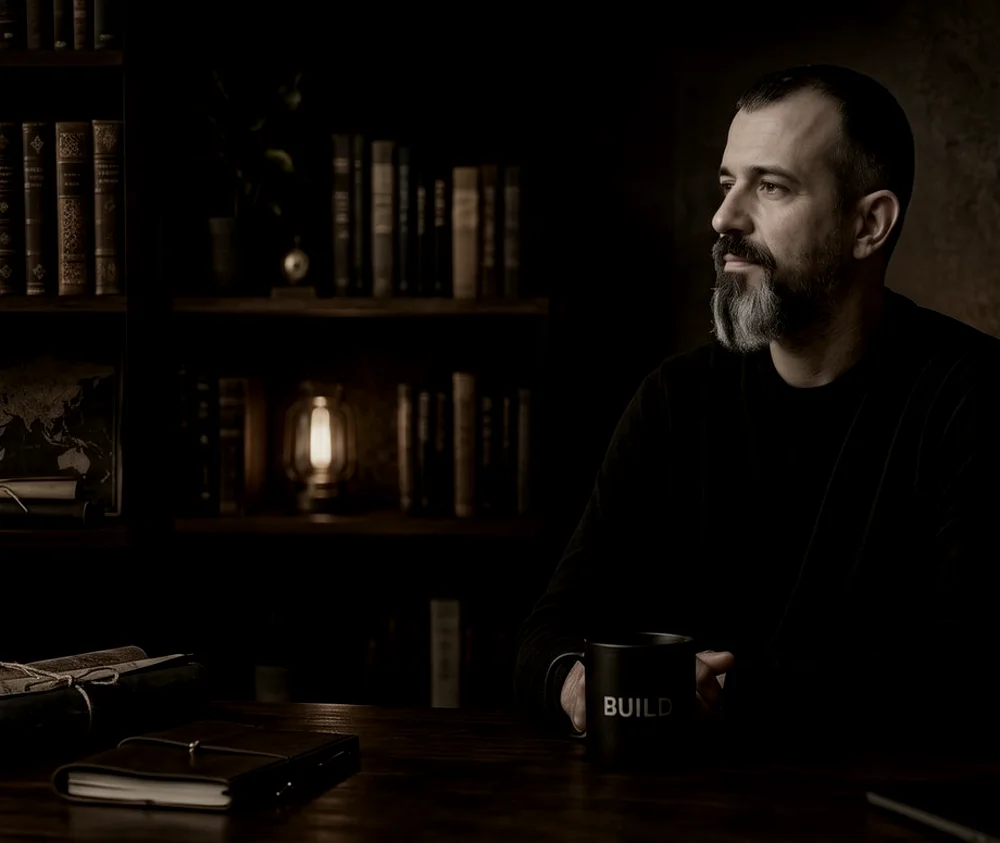 Serdar Doğrubakar at his desk, looking away from a laptop